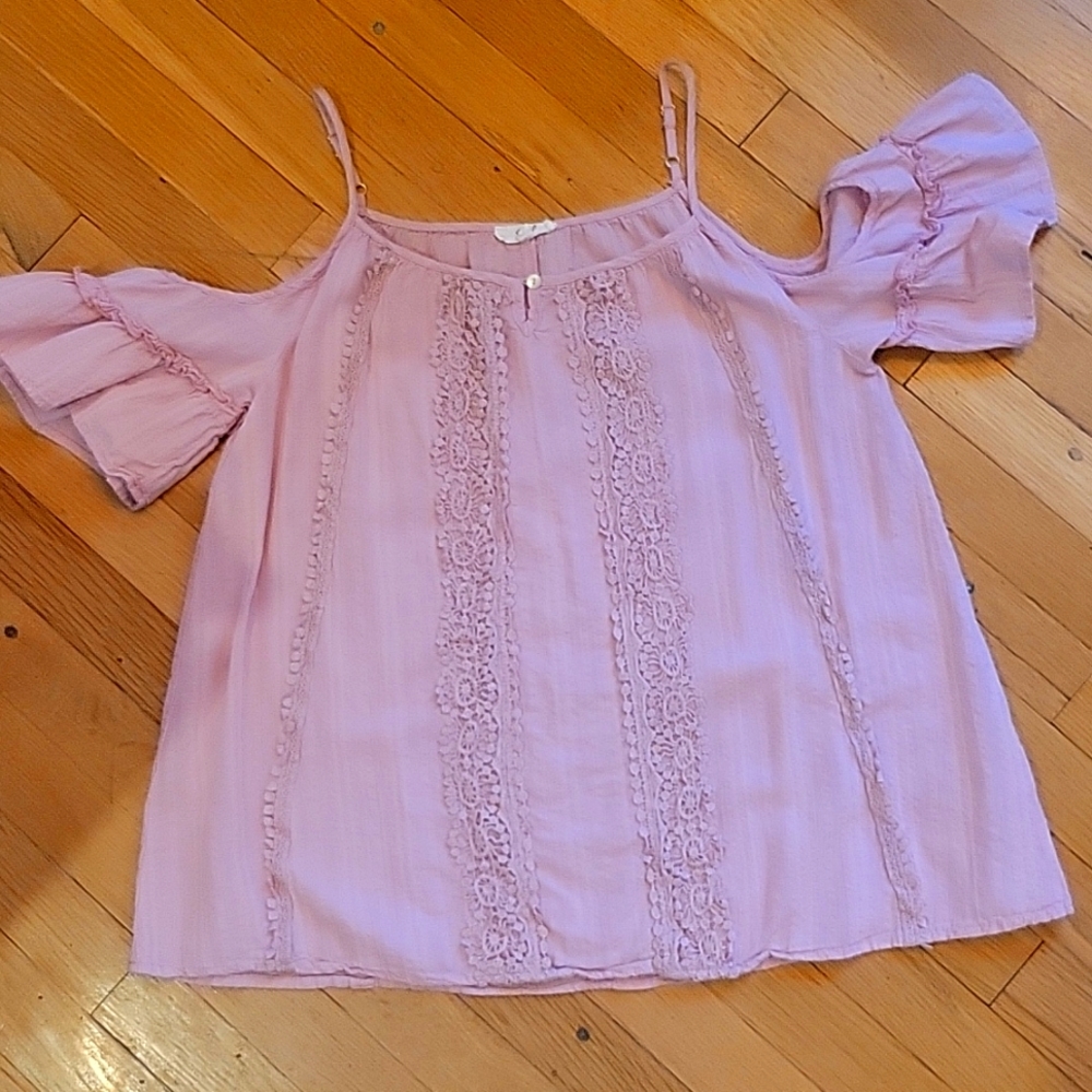 Pink cold shoulder lace top